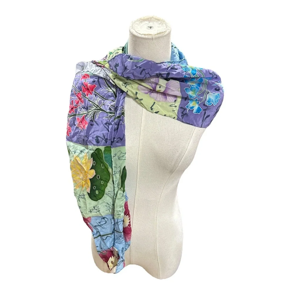 Red Fish Designs Silk Scarf Sheer One Size 100% Silk Floral